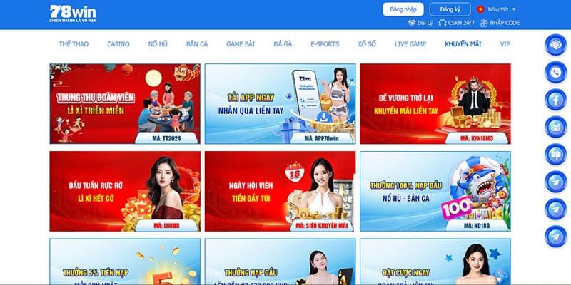 Các chương trình khuyến mãi hot tại nhà cái 78win