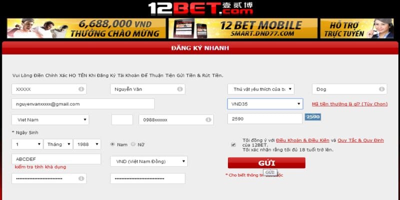 Hướng dẫn đăng ký nhà cái 12bet